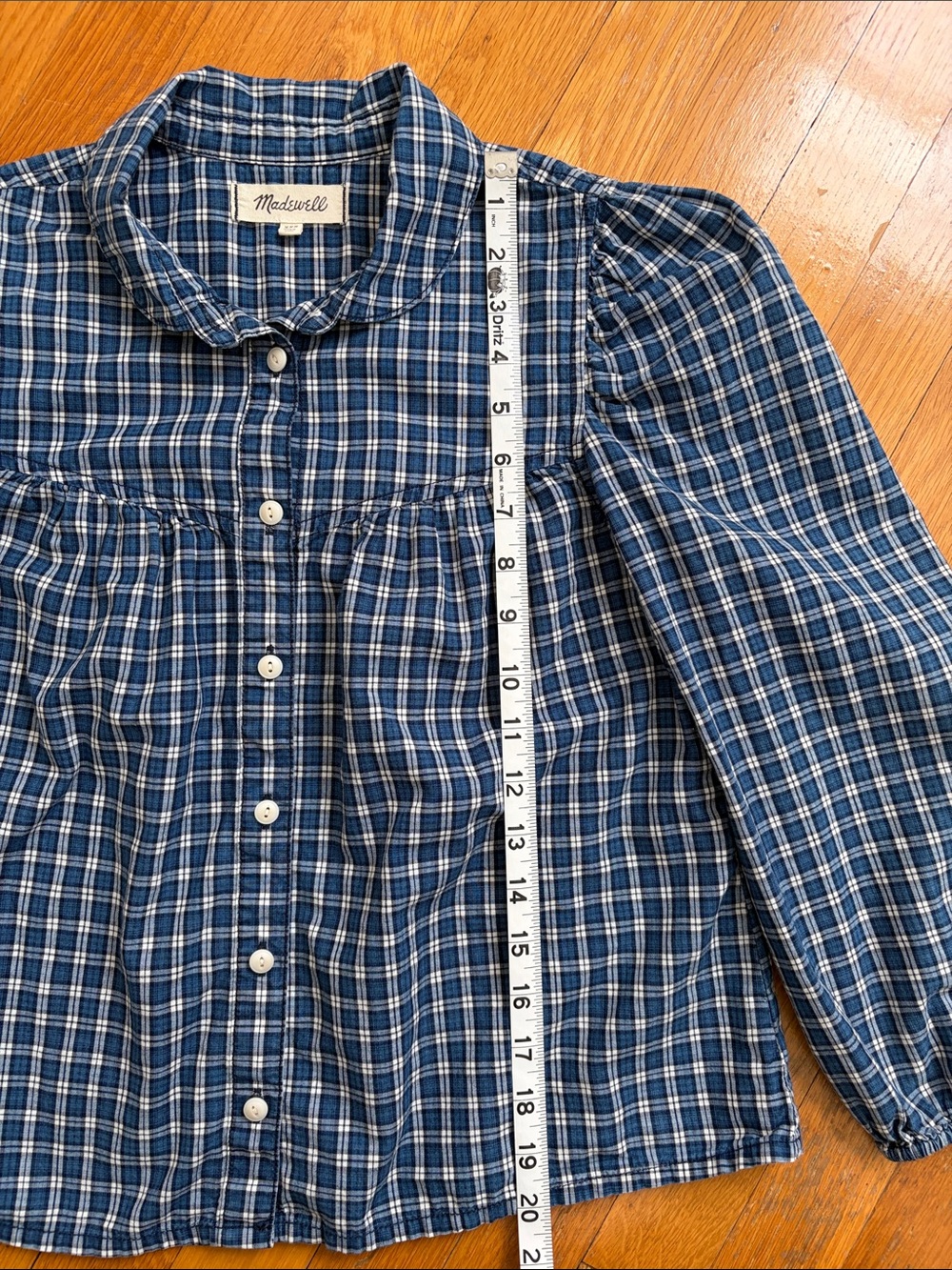Madewell XXS Plaid Button Front Puff Sleeve Rounded Collar Blouse Top - Picture 8 of 12